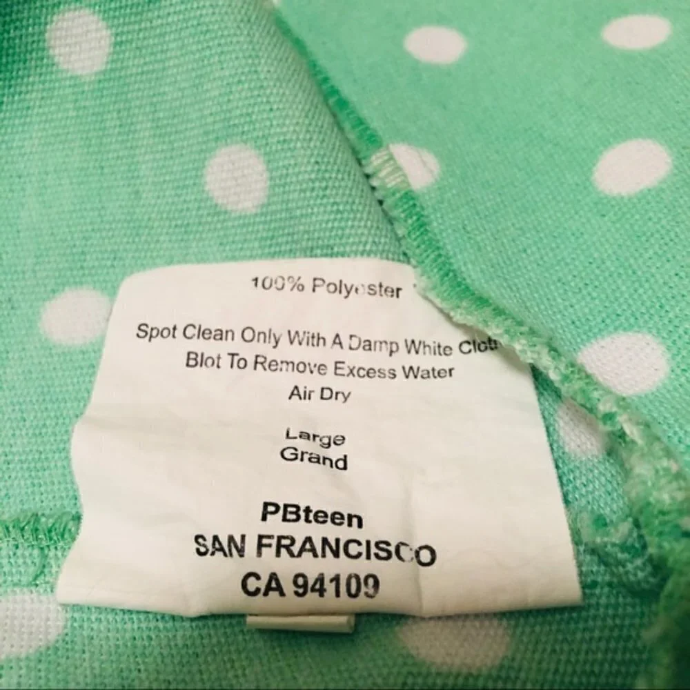 Pottery Barn Basket Liner Mint Green with White Polka Dots Polyester Teen Dorm